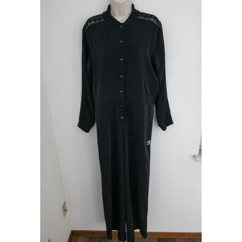 Macacão Adidas pequeno preto acabamento em renda 3 listras manga longa botões de pressão *FLAW - Imagem 1 de 4