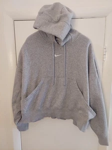 Sudadera con capucha gris Swoosh central corta de gran tamaño polar Nike Phoenix para mujer talla M DQ5858 - Imagen 1 de 10