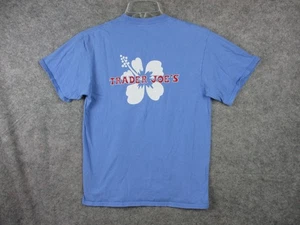 Trader Joe's Tee Men Small Blue Shirt Employee Work Hibiscus Women Medium Cotton - Picture 1 of 9