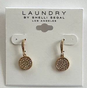 LAUNDRY BY SHELLI SEGAL French Hook Gold Tone Rhinestone Earrings NEW - Picture 1 of 5
