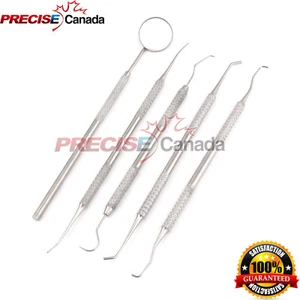 5pc Dental Pick Set & Mirror Double Ended Probe Stainless Steel Tools PR-009 - Picture 1 of 3