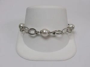 Designer LAGOS Sterling Silver Luna Pearl Alternating Caviar Link Bracelet - Picture 1 of 7