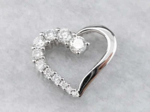 White Gold Diamond Heart Pendant - Picture 1 of 10