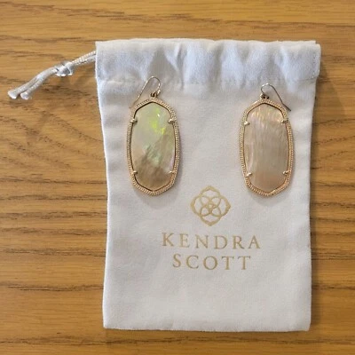 New Kendra Scott Faceted Gold Elle Drop Earrings In Iridescent Opalite W/ Baggie - Image 1 of 4
