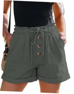 Womens Shorts 2024 Comfy Summer Drawstring High Waist Medium Aa Army Green - Picture 1 of 7