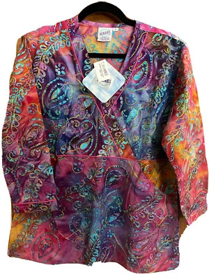 Scrubs Embroidered Scrub Top Colorful Sunburst New Size Small - Image 1 of 4