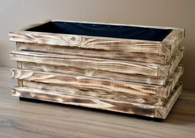 Burnt Planter ~ Pretty Solid Rectangular Flower Planter UK HANDMADE Natural Wood - Image 1 of 2