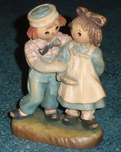 Anri Italy Raggedy Ann & Andy Wood Carved Figurine Bobbs Merrill Signed With Box - Picture 1 of 9