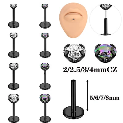 8Pcs/lot Surgical Steel Labret Studs CZ Stud Earring Lip Monroe Piercing 18g/20g - Image 1 of 4