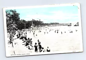 ONSET MA OLD BATHING SCENE AT THE BEACH 1933 POSTCARD (J-3) - Picture 1 of 4