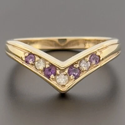Кольцо из желтого золота 9 карат с аметистом и бриллиантом Eternity Wishbone с клеймом размер P - Изображение 1 из 4