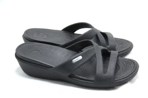 Crocs Patricia II Wedge Sandals Women's Size 7 Black Strappy Waterproof Slide - Picture 1 of 7