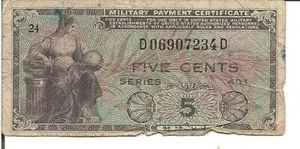 US, 5 CENTS, MILITARY PAYMENT CERTIFICATE, P#M22, SERIES 481, ND(1951) - Picture 1 of 2