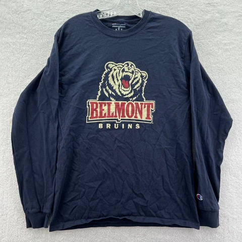 Champion Belmont Bruins Shirt Mens Medium Blue Long Sleeve Cotton NCAA College Cover