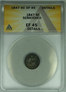 1847 Seated Liberty Half Dime Toned .5C ANACS XF 45 Details - Picture 1 of 2
