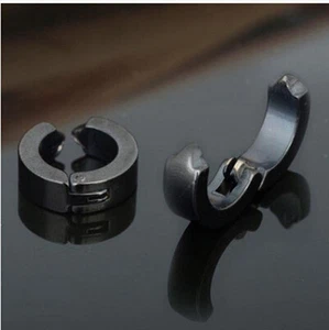 Women's Men's Polished Stainless Steel Non-Piercing Clip-on Hoop Huggie Earrings - Picture 1 of 18