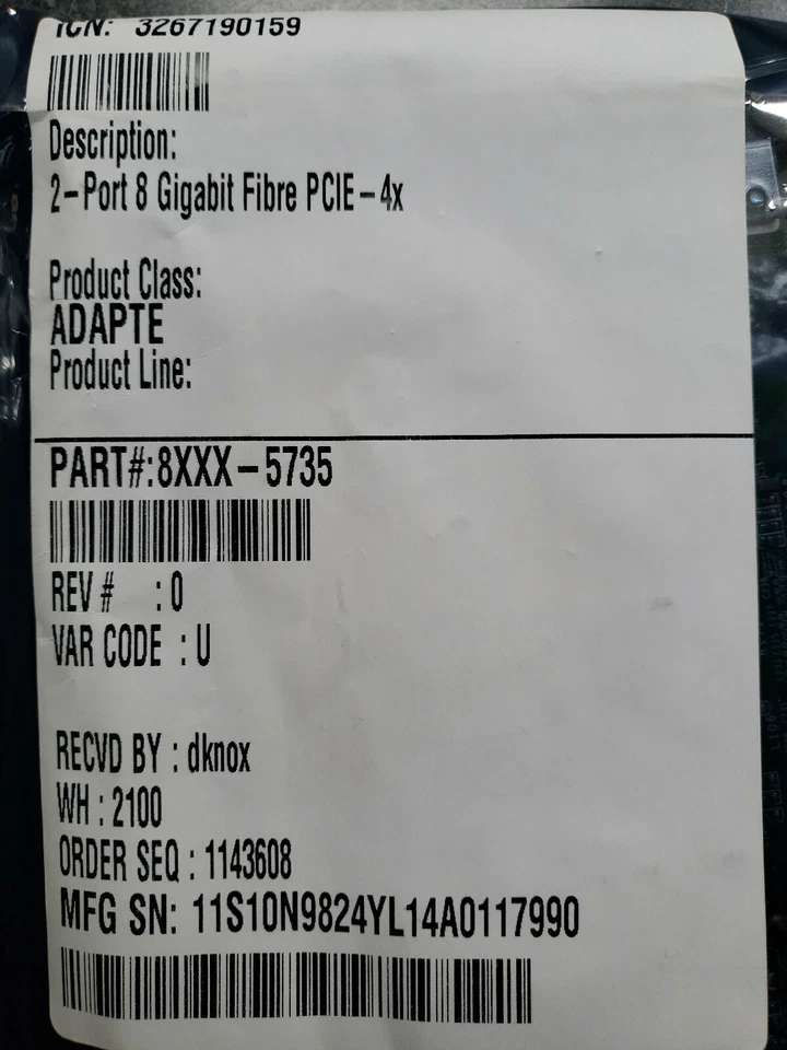 NEW SEALED IBM 00E0806 LPE12002 8XXX-5735 8GB DUAL PORT FIBRE CHANNEL ADAPTER. - Image 1 of 3
