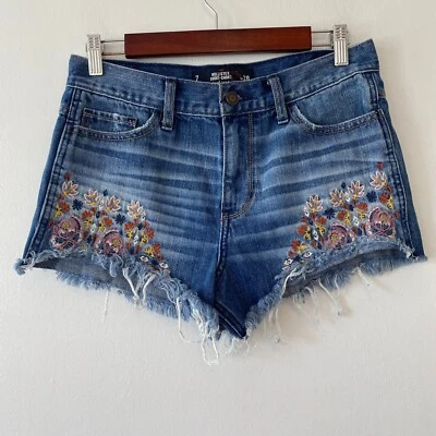 Pantalones Cortos de Denim Hollister Floral Bordado Corte Para Mujer 7/28 Tiro Alto Foto 1 de 4