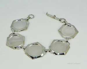 Bracelet Setting 18mm Round (or smaller) Silver Plated Hexagonal Cabochon (Cab) - Bild 1 von 2