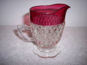 INDIANA GLASS RUBY STAINED DIAMOND POINT HANDLED PEDESTAL BASE CREAMER~~#2 - Picture 1 of 6