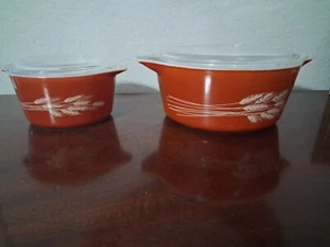 Vintage PYREX Autumn Harvest Wheat Cassarole Dish & Lid set of two - Picture 1 of 5