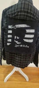 The Cure gothic punk rock logo on upcycled flannel. Custom-made for YOU!! - Picture 1 of 2