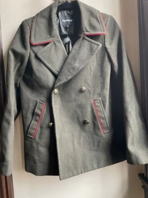 NUEVO Abrigo Express Verde Oliva Militar Doble Pecho Guisante Mujer Talla S Foto 1 de 4
