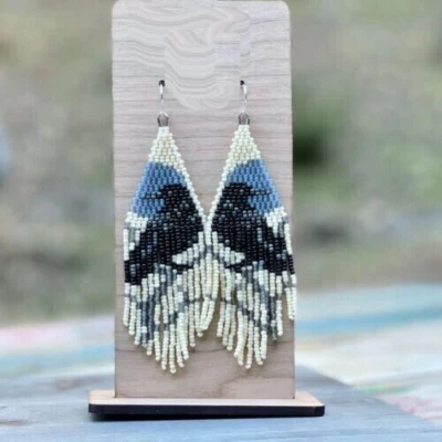 Pendientes Tribales Nativos Grandes Boho Americanos Semilla Cuentas Hecho a Mano Pendiente Foto 1 de 4