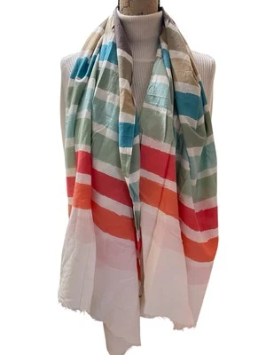 LOFT Scarf  Wrap Womens Oversized Colorful Stripes Lightweight Coastal Resort - Image 1 of 3