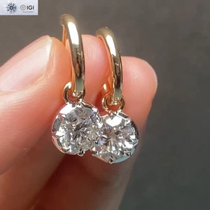 3.00 TCW F VS1 Round Lab Grown Diamond Leverback Drop Earring 14k Two-Tone Gold - Picture 1 of 12