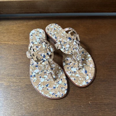 Tory Burch Miller Welt Confeti Corcho Tanga Sandalias Zapatos Nuevo Marfil Talla 6.5 Nuevo en Caja Foto 1 de 4