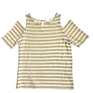 Chicos Top Womens Striped Sequin Cold Shoulder Embellished Knit Blouse Size 1 - Picture 1 of 8