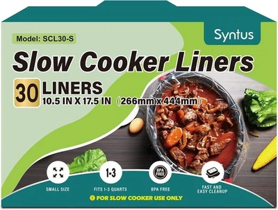 SYNTUS Slow Cooker Liners, 30 Count Cooking Bags Small Size Disposable Pot Liners Plast
