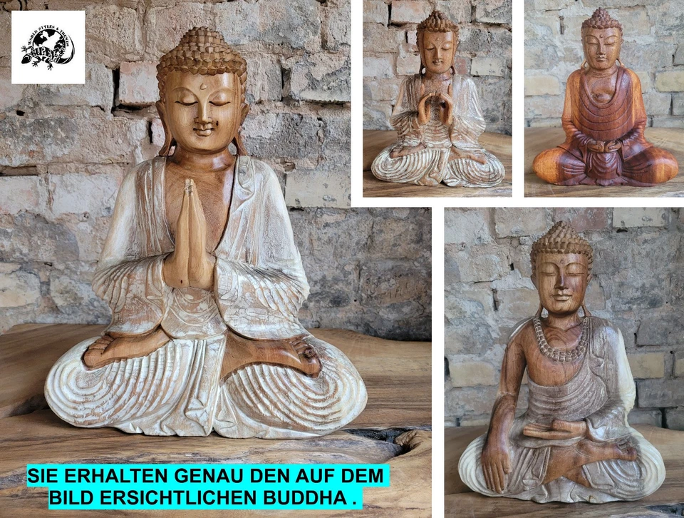 Buddha Holzfigur diverse Größen handgeschnitzt Deko Figur Thai Buddha Statue - Bild 1 von 1
