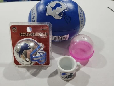 Винтажный Detroit Lions игрушка лот цвет хром шлем мини футбол плюшевая кружка NFL 90 - Изображение 1 из 2