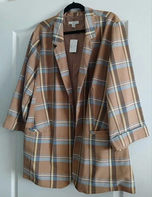 CATO EST. Blazer chaqueta 1946 22/24 marrón azul a cuadros bolsillos delanteros abiertos manga 3/4 Foto 1 de 4