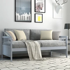 Twin Size Wooden Slats Daybed Bed Sofa Support Platform Sturdy W/Rails Grey - Picture 1 of 10