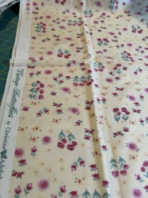 Yellow Pink Floral Vintage Butterflies Fabric by Christine Adolph for Studio E - Image 1 of 4