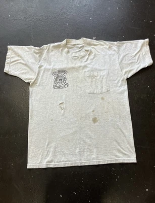 Винтажная футболка 90-х состаренная потертая Conshohocken PA пожарная служба серая L США - Изображение 1 из 4