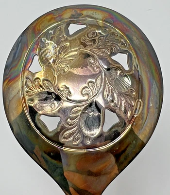 Cuchara para servir ranurada Sheffield England plateada 8,5" patrón bellota vintage Foto 1 de 4