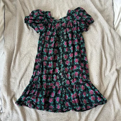Vestido Star of India talla S algodón vintage negro rosa floral hawaiano manga abullonada Foto 1 de 4