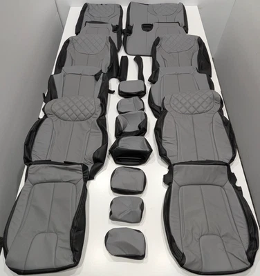 Fundas de asiento de cuero gris negro KR188 para Hyundai Palisade SEL 7 pasajeros 2020-2022 Foto 1 de 4