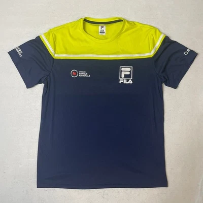 FILA Mens Large T Shirt Neon Yellow Blue Montreal Banque Nationale Tennis Rogers - Image 1 of 4