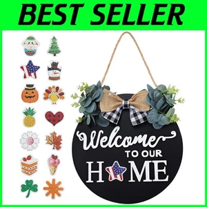 Farmhouse-Style Welcome Sign with 14 Seasonal Options, Perfect for Home Decor - Picture 1 of 10