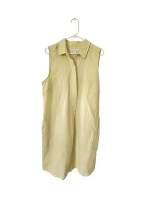 Linen Shift Dress Women’s SZ M Lemon Yellow Pockets Summer Work Coastal Grandma - Image 1 of 4