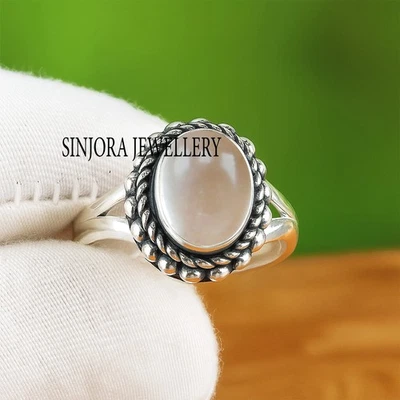 Anillo de regalo hecho a mano de plata de ley 925 con piedras preciosas de cuarzo rosa talla 5 a 13 de EE. UU. Foto 1 de 4