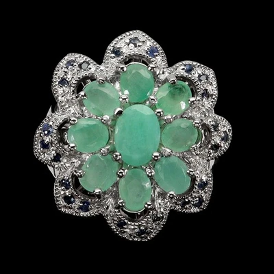 Anillo de plata de ley 925 ovalado esmeralda 7x5 mm zafiro piedras preciosas joyería tamaño 6,5 Foto 1 de 4