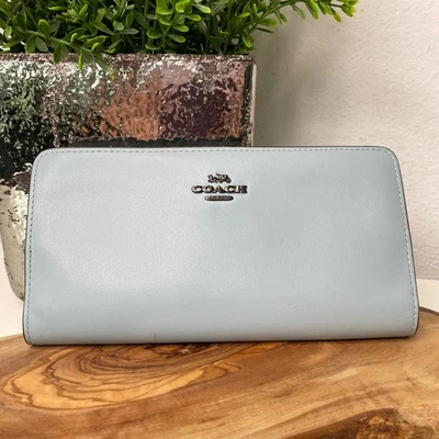 COACH Leather Skinny Wallet in Refined Calf Leather 58586 Light Blue - Image 1 of 4