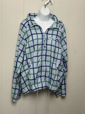 Liz Golf Mujer Verde azulado/azul marino sobre gris a cuadros cremallera completa capucha dobladillo elástico/manga talla M Foto 1 de 4