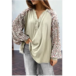 Staffelei Damen Top Größe M Oversize Henley Ballonärmel Boho Bauer Hippie EUC - Bild 1 von 12